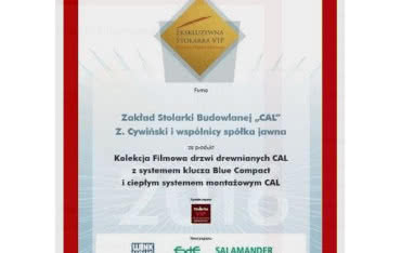 Firma CAL laureatem programu Ekskluzywna Stolarka VIP