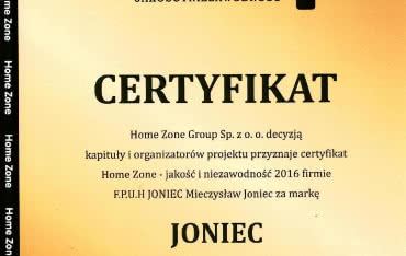 Wyróżnienie dla firmy JONIEC